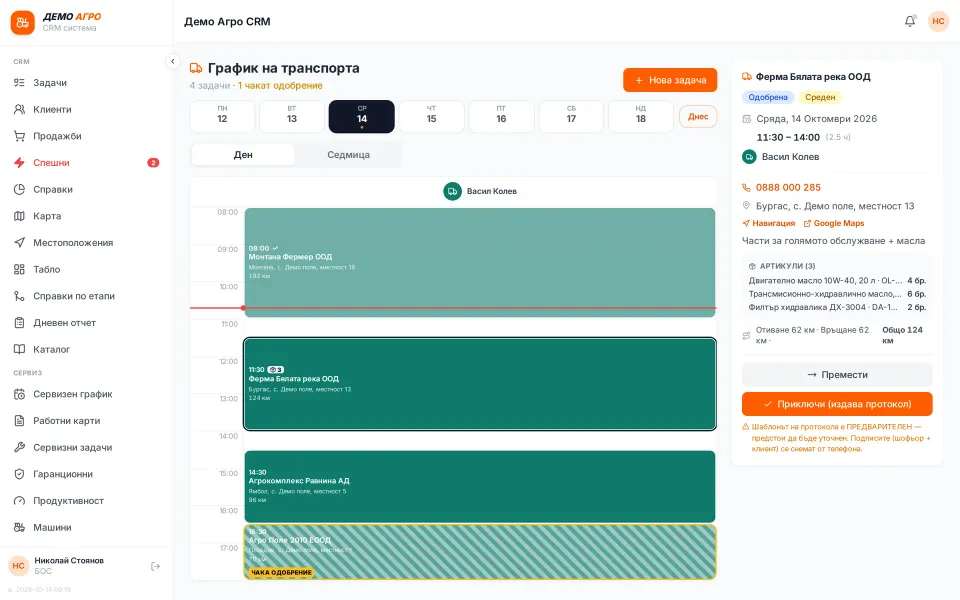 Transport schedule per driver