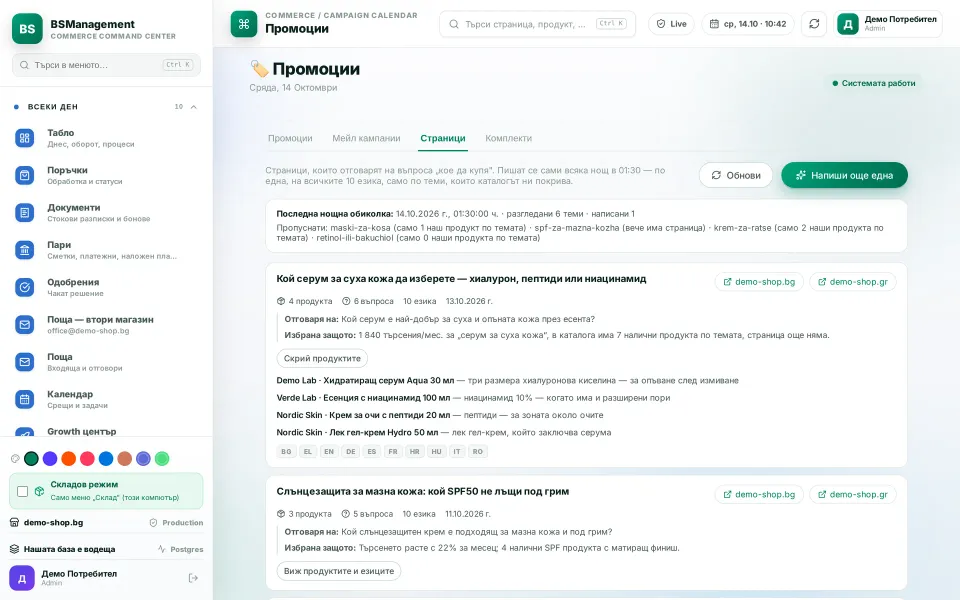 Buyer guide pages: each answers one buyer question, with why the topic was chosen, the in-stock products picked and 10 languages